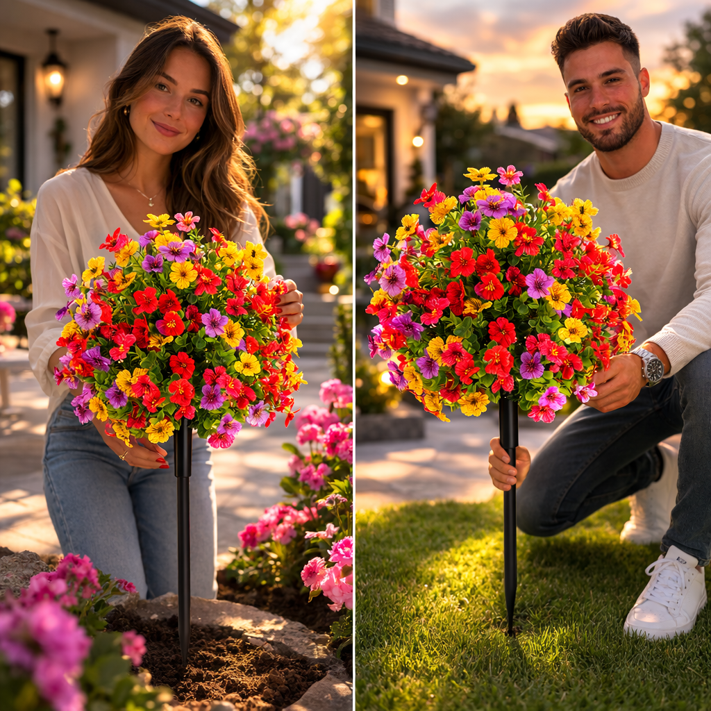 Lot de 2 bouquets de fleurs artificielles multicolores à piquer 60x40cm