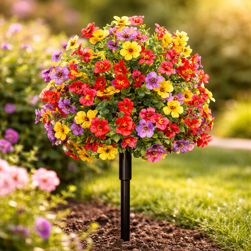 Lot de 2 bouquets de fleurs artificielles multicolores à piquer 60x40cm