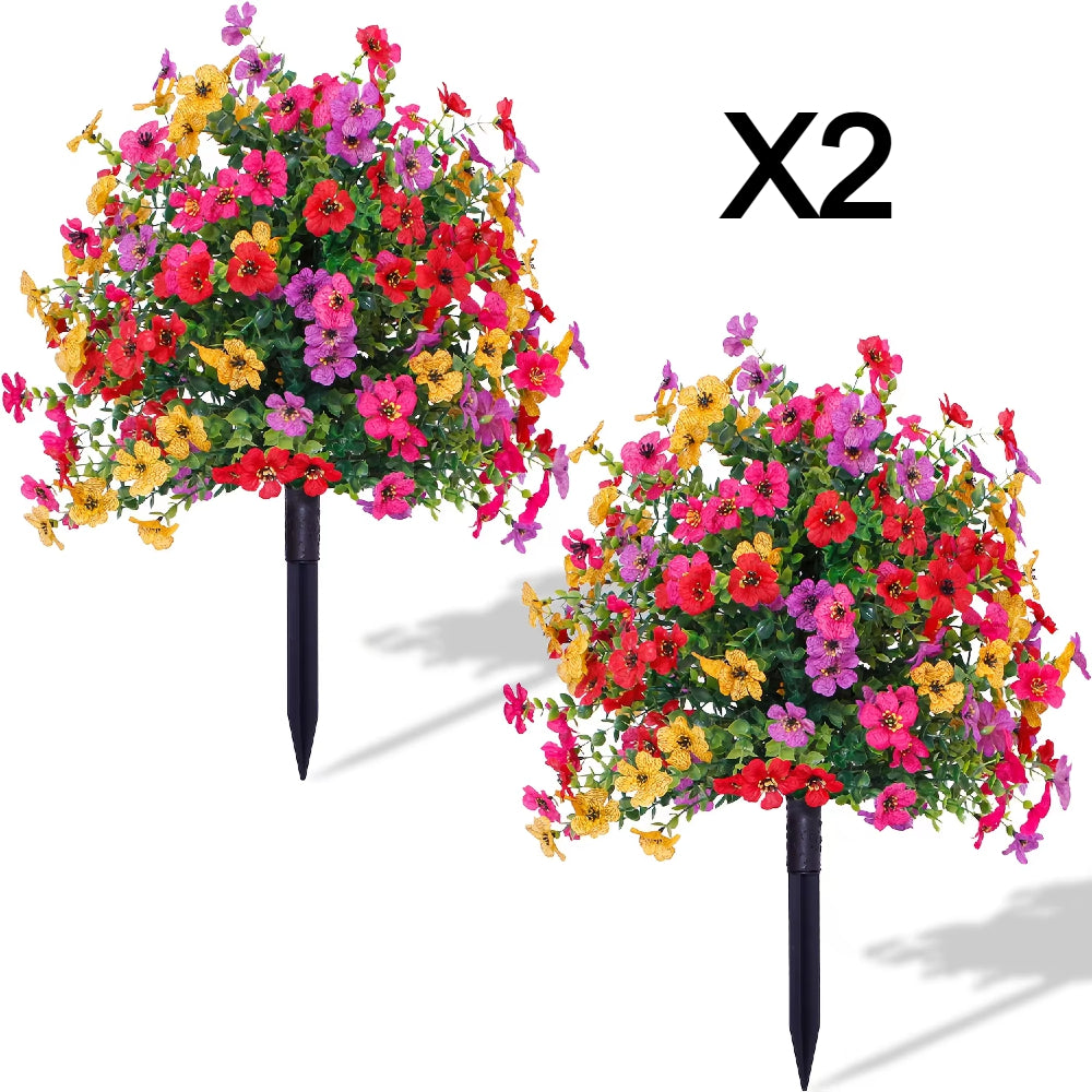 Lot de 2 bouquets de fleurs artificielles multicolores à piquer 60x40cm