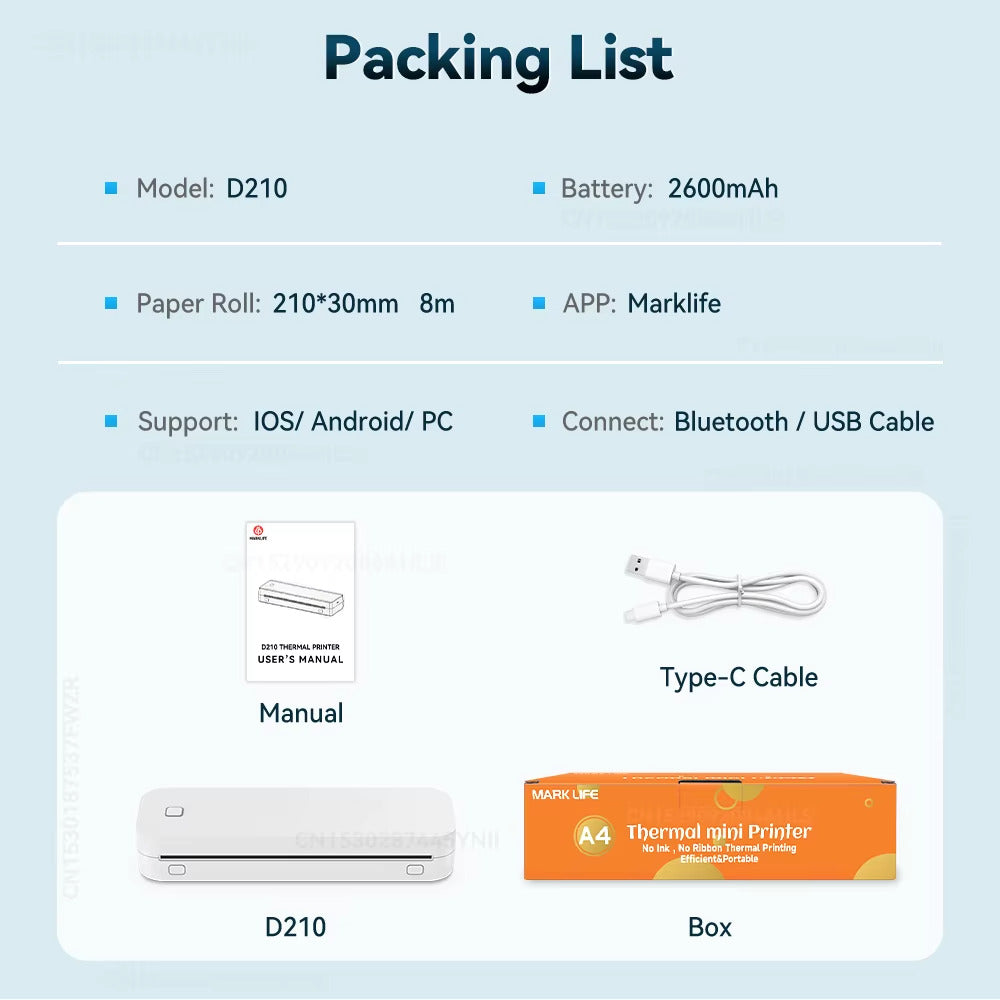 Imprimante portable thermique Bluetooth A4